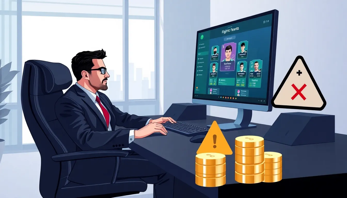 american gamer analyzing fc 25 ultimate team coins at a modern desk