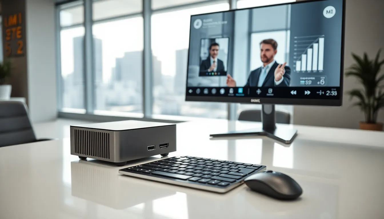 mini desktop computer on a modern office desk