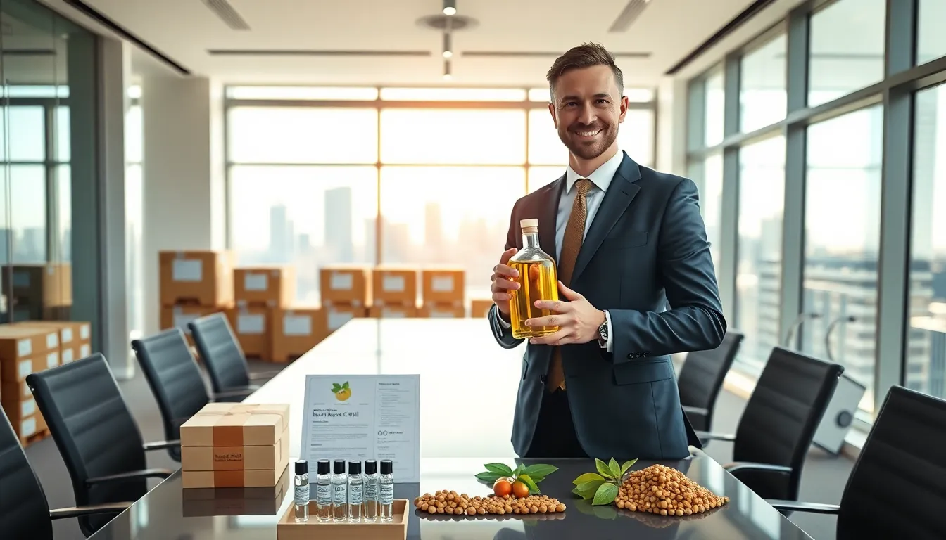 professional executive with moringa oil in a modern australian office